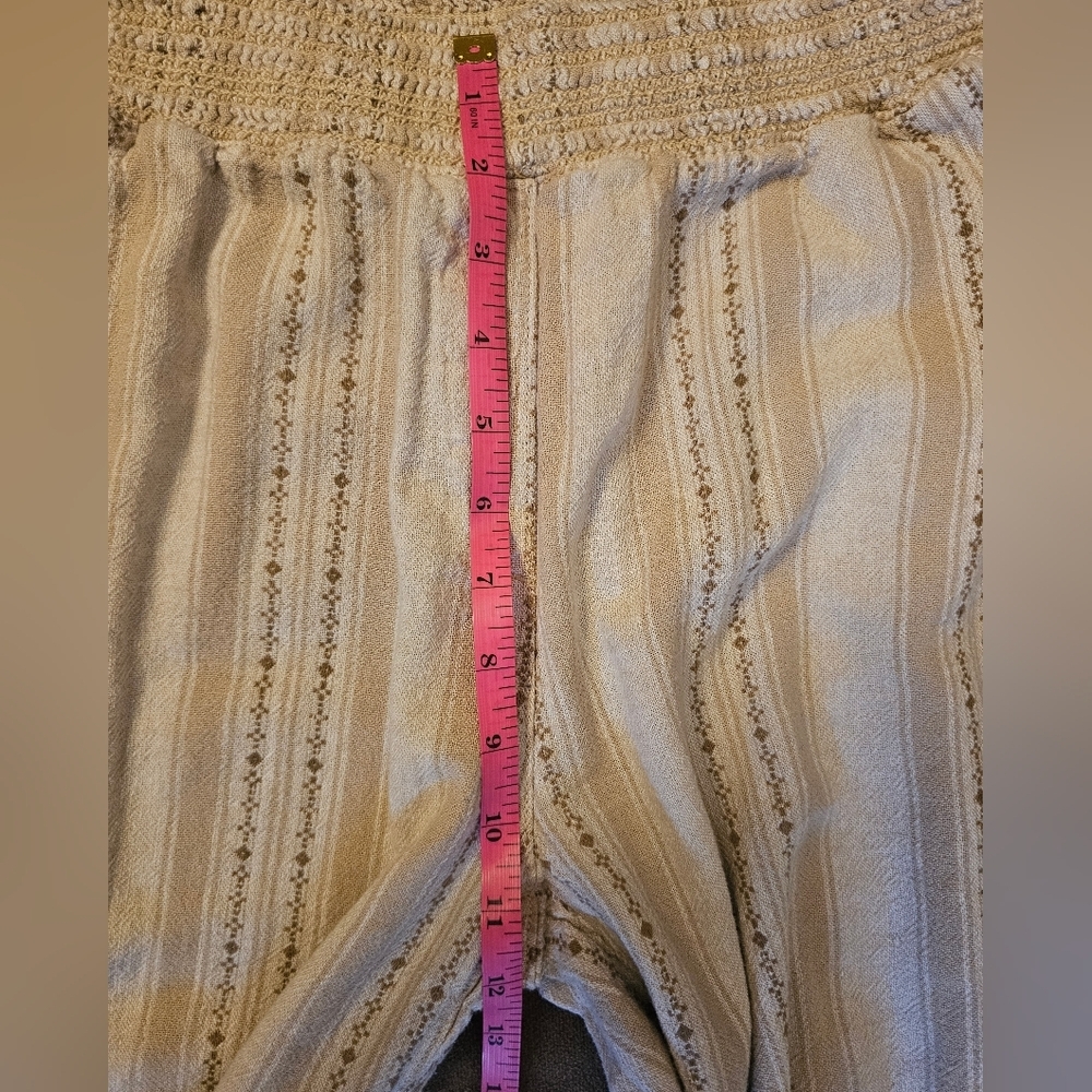 Briggs Elastic Waist Tan Stripe Pull-On Linen Blend Wide Leg Palazzo Pants Sz L - Picture 11 of 13